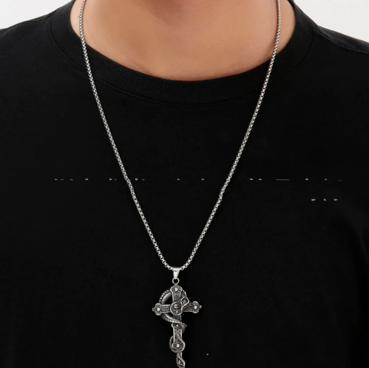 Stainless Steel Dragon Cross Pendant Necklace