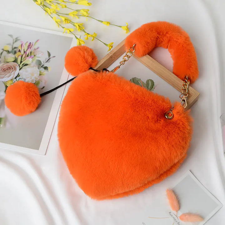 Heart-shaped Plush Peach Handbag for Women