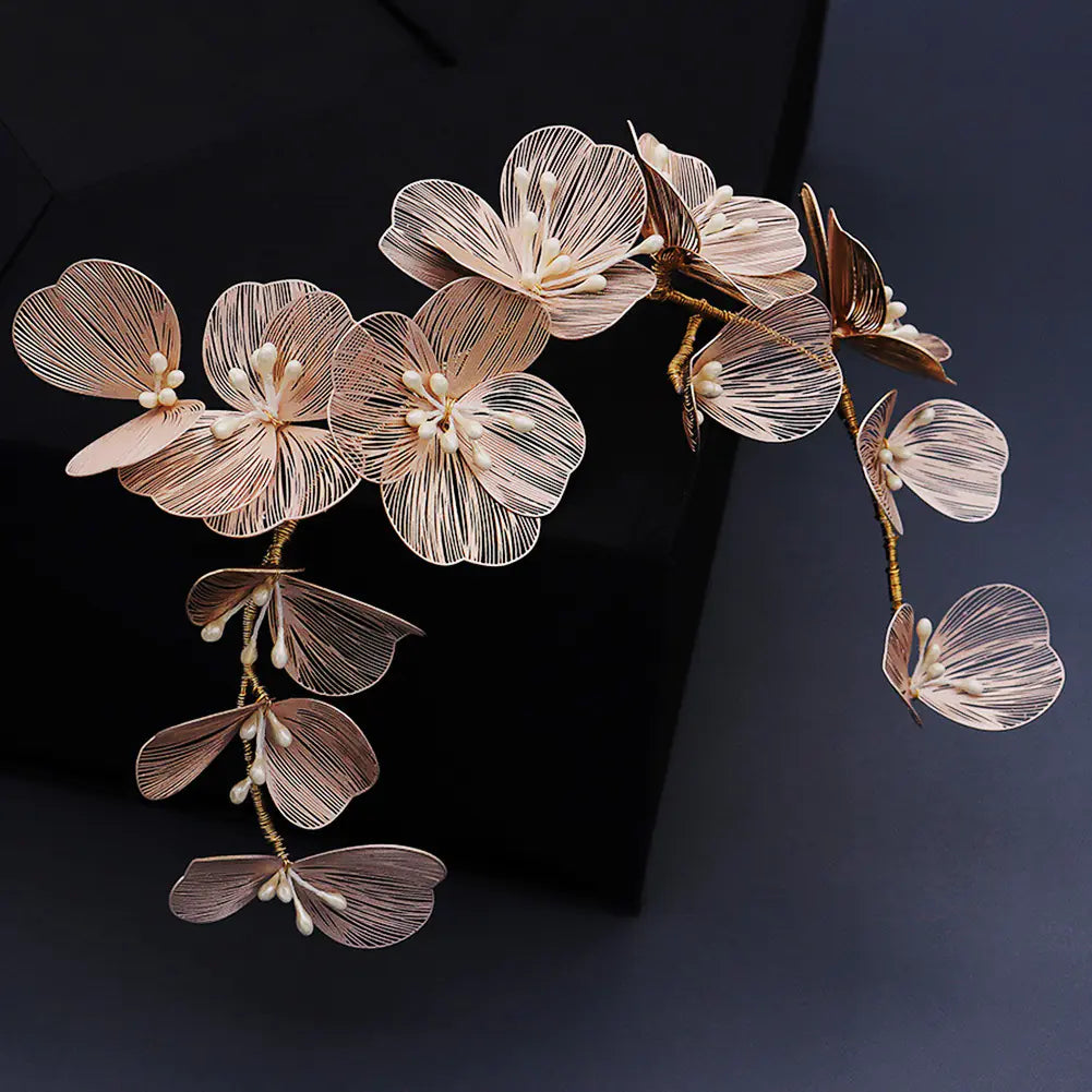 Korean Style Gold Petal Headband with Pearl Accents