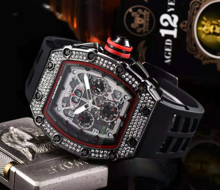 Fashionable 6-Needle Quartz Watch with Rhinestones