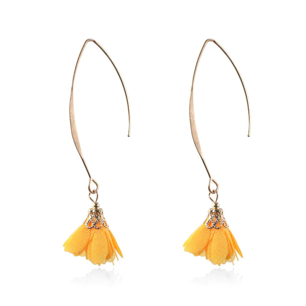 Creative Rose Fabric Drop Earrings with Tassels