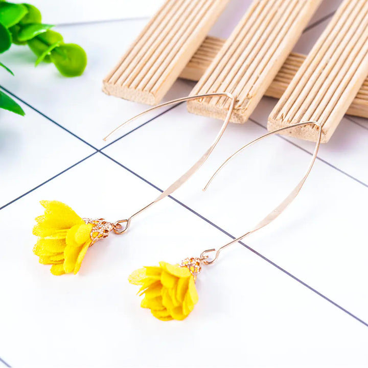 Creative Rose Fabric Drop Earrings with Tassels