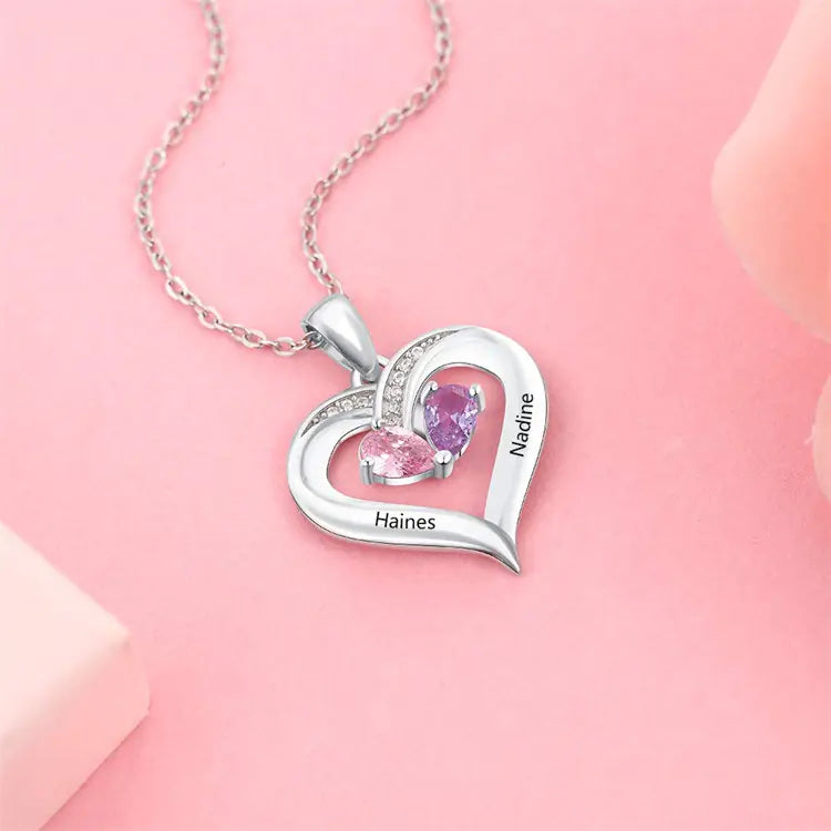 Customized Heart-Shaped Gemstone Necklace for Couples