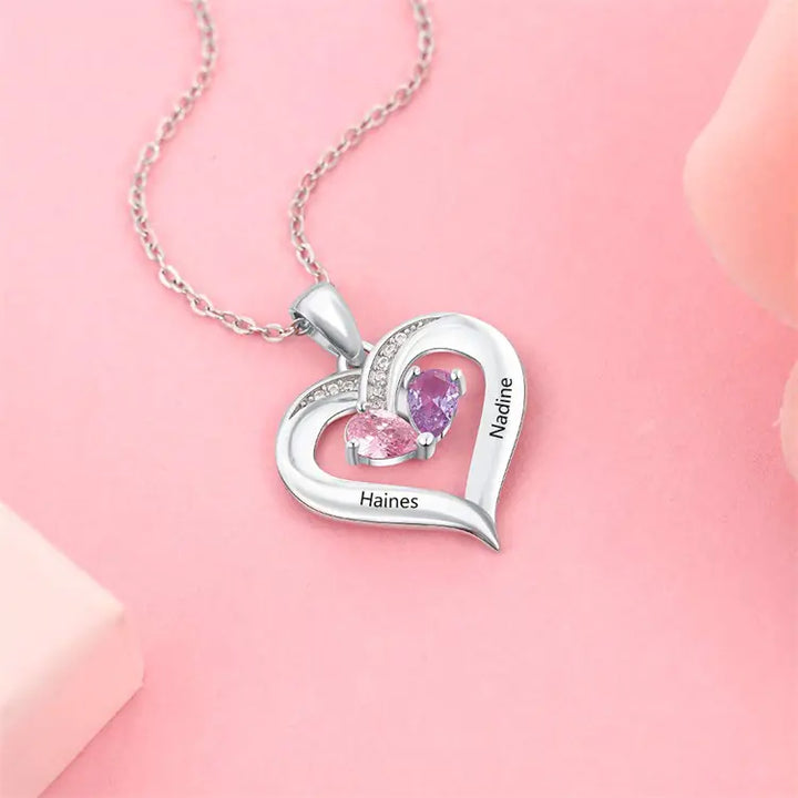 Customized Heart-Shaped Gemstone Necklace for Couples
