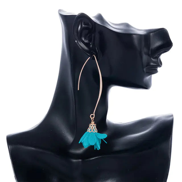 Creative Rose Fabric Drop Earrings with Tassels