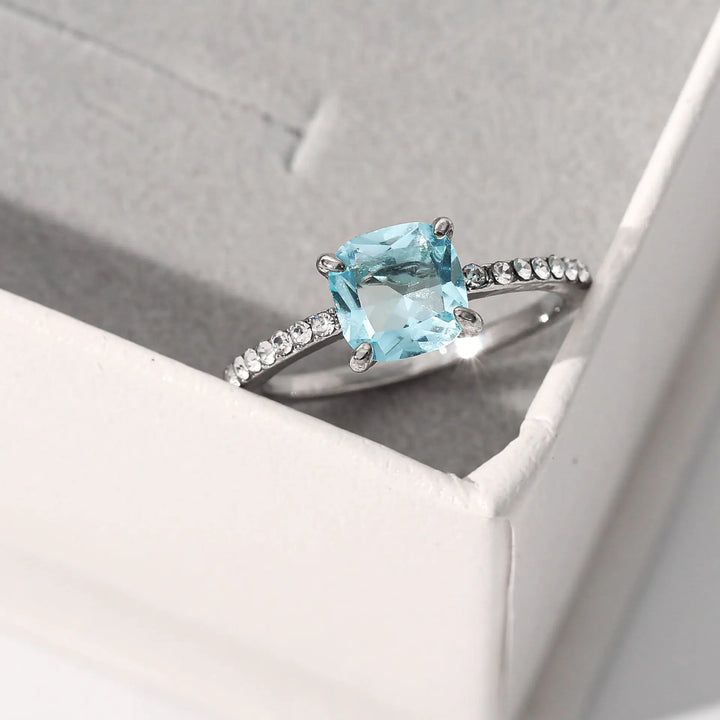 Topaz Blue Square Zircon Ring for Wholesale Retail