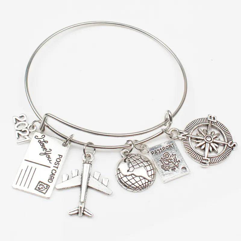 Alloy Travel Bracelet with Compass Pendant