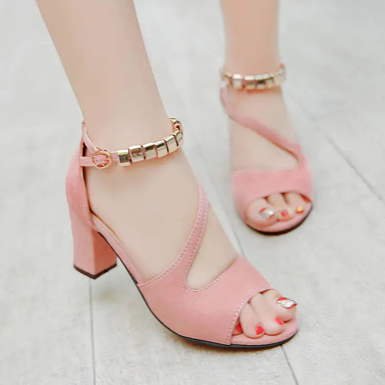 Modische Damen Sandalen mit dickem Mittelabsatz und Schnalle