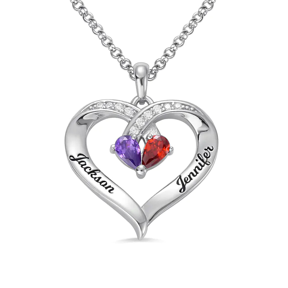 Customized Heart-Shaped Gemstone Necklace for Couples