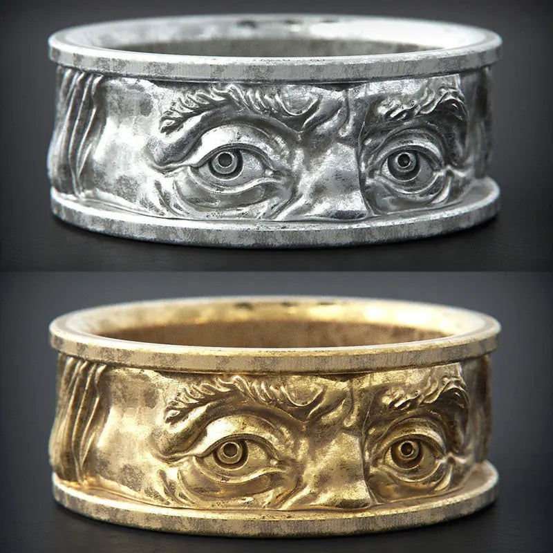 Vintage Alloy Dual-Eye Engraved Ring for Men and Women