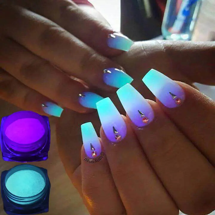 Glow-in-the-Dark Nail Powder - 10 Bright Colors