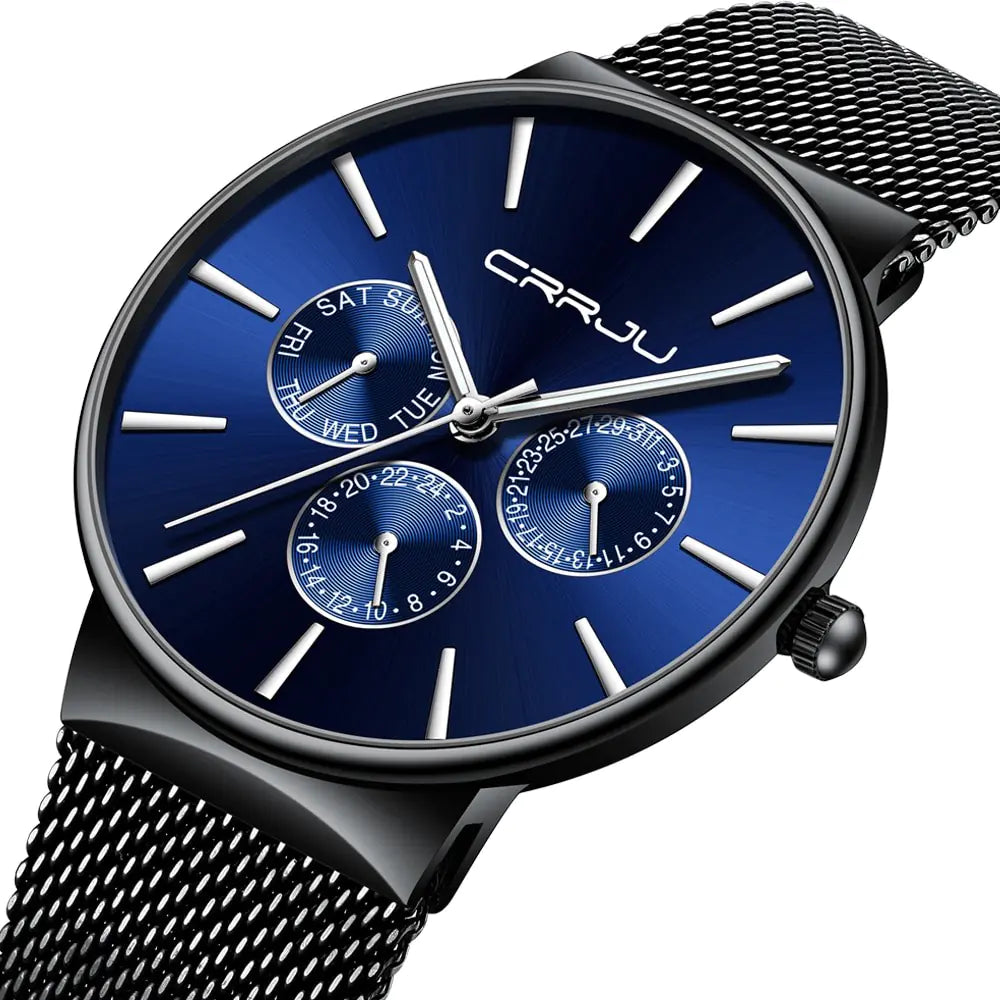 CRRJU Men's Multifunctional Stainless Steel Watch