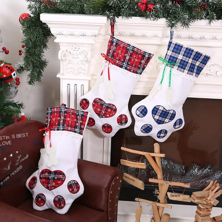 Christmas Stocking with Dog Paw Print Design