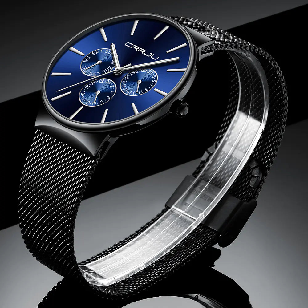 CRRJU Men's Multifunctional Stainless Steel Watch