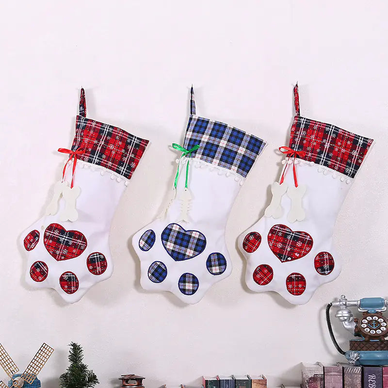 Christmas Stocking with Dog Paw Print Design
