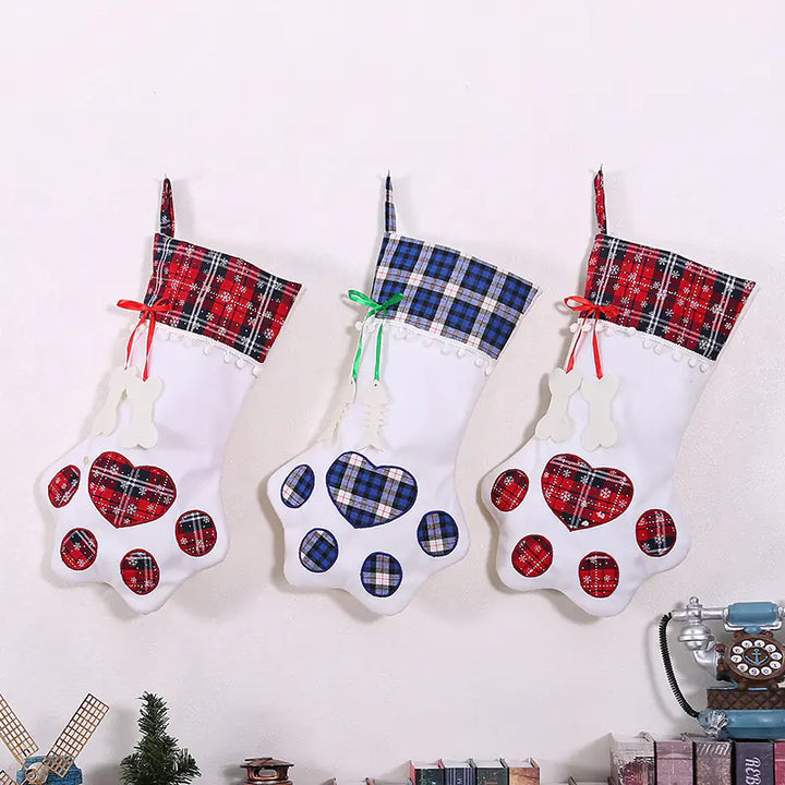Christmas Stocking with Dog Paw Print Design