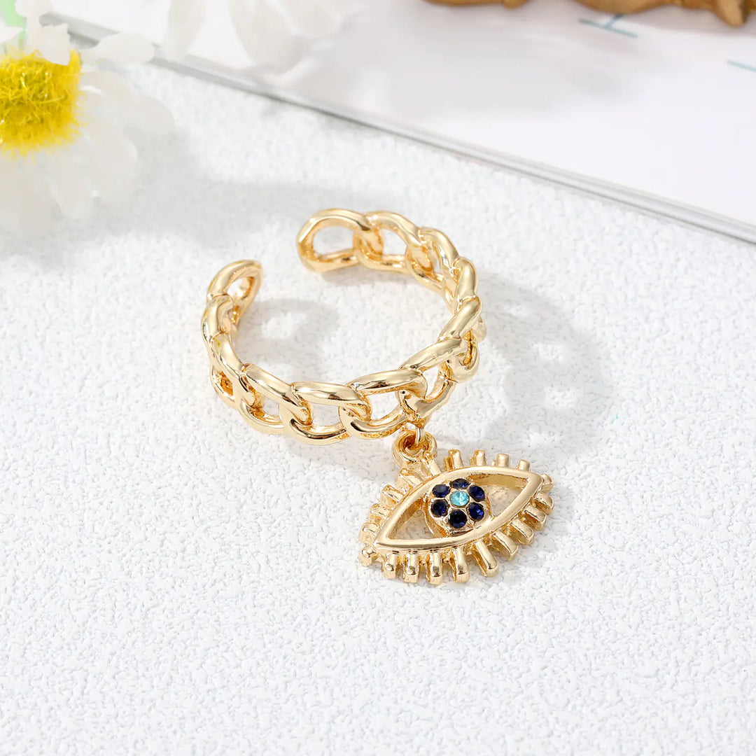 Devil's Eye Hollow Ring with Inlaid Zircon Bracelet