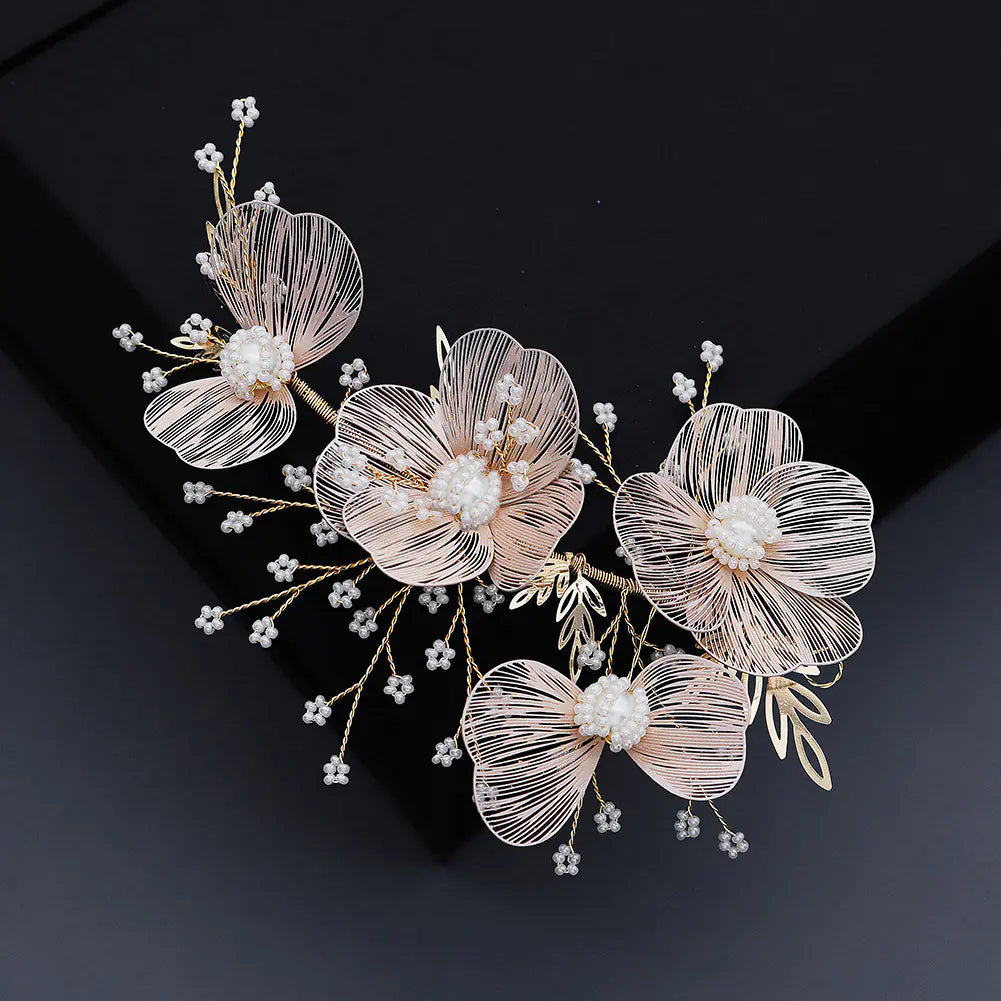 Korean Style Gold Petal Headband with Pearl Accents