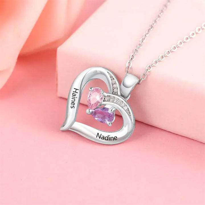 Customized Heart-Shaped Gemstone Necklace for Couples