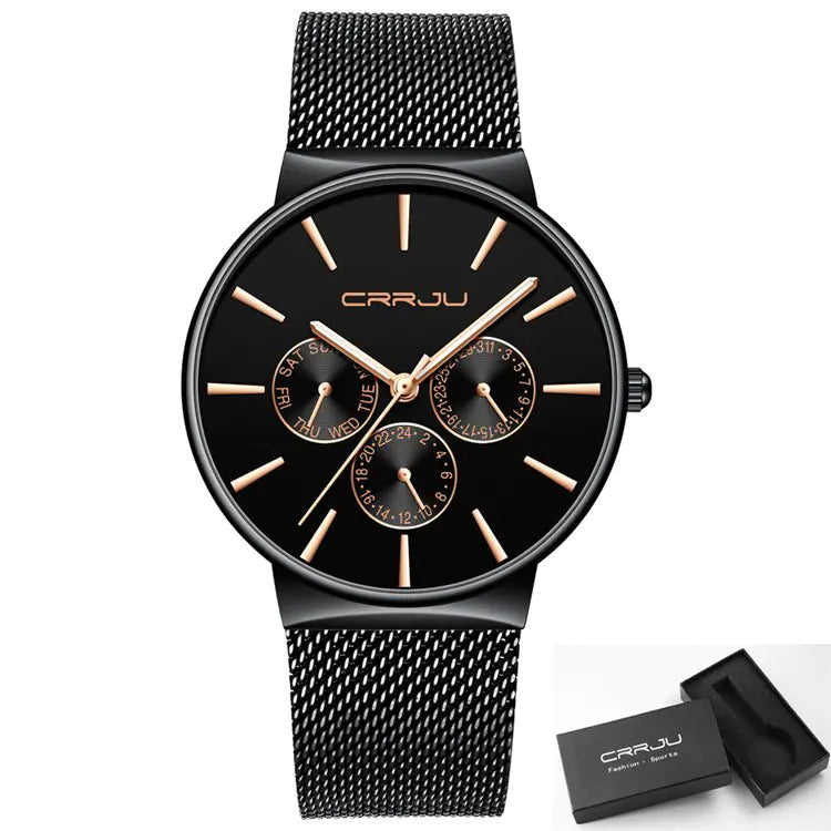 CRRJU Men's Multifunctional Stainless Steel Watch