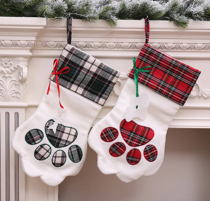 Christmas Stocking with Dog Paw Print Design