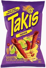 Takis Fuego 280g is packed with the intense flavor of tangy chili pepper and lime. Each bag contains the perfect balance of crunch, spice, and flavor for a fiery snack experience. Enjoy a bag of Takis Fuego for a fiery, savory taste.