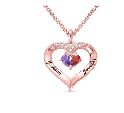 Customized Heart-Shaped Gemstone Necklace for Couples
