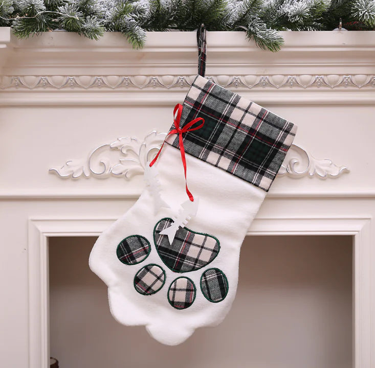 Christmas Stocking with Dog Paw Print Design