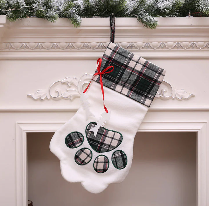 Christmas Stocking with Dog Paw Print Design