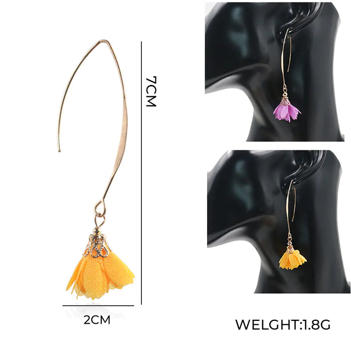 Creative Rose Fabric Drop Earrings with Tassels