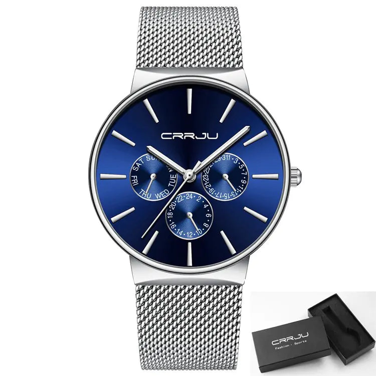 CRRJU Men's Multifunctional Stainless Steel Watch