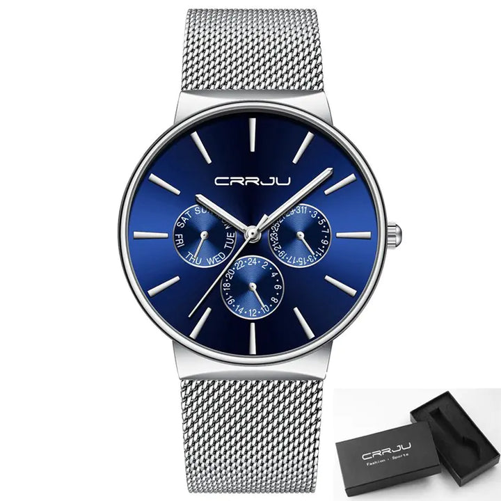 CRRJU Men's Multifunctional Stainless Steel Watch