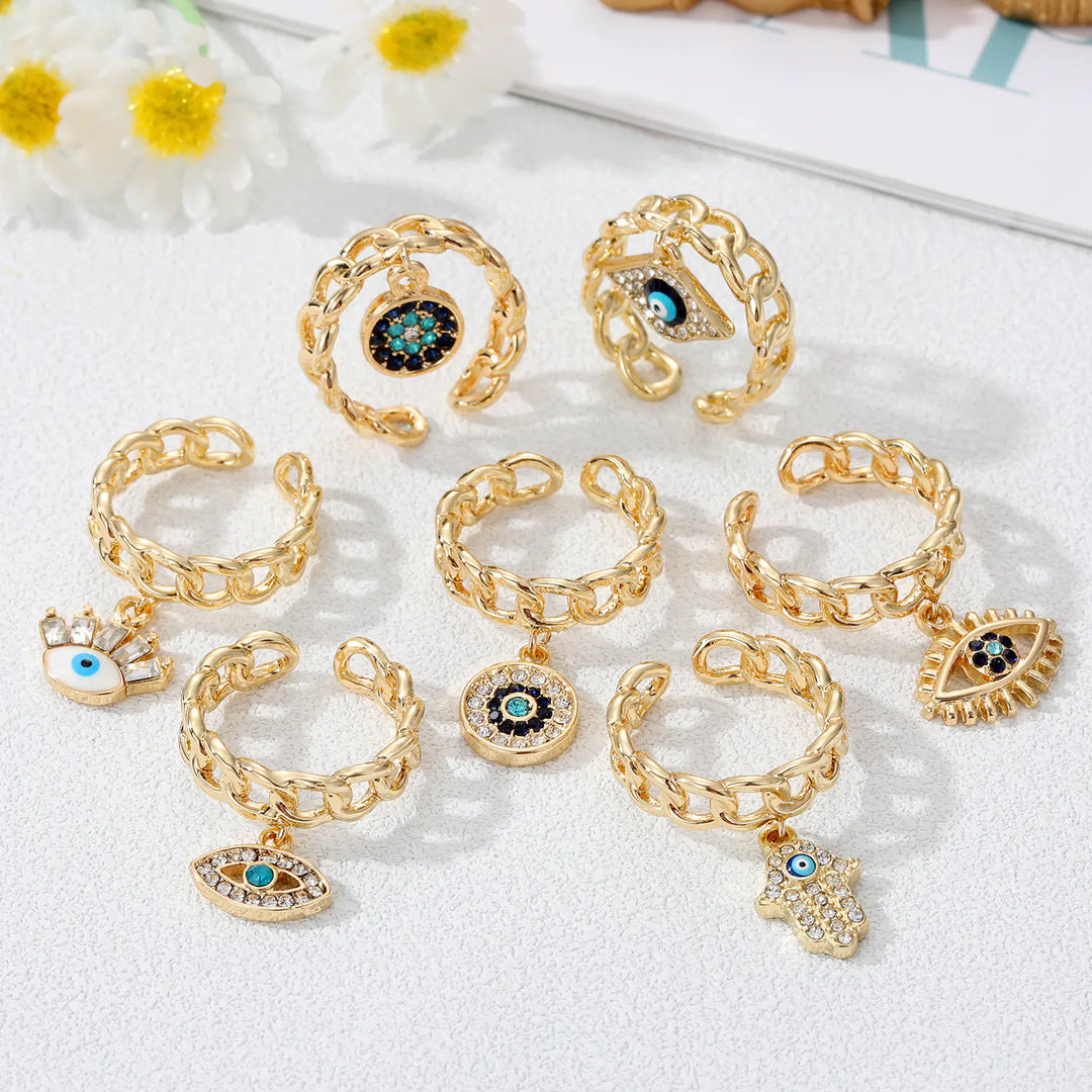 Devil's Eye Hollow Ring with Inlaid Zircon Bracelet