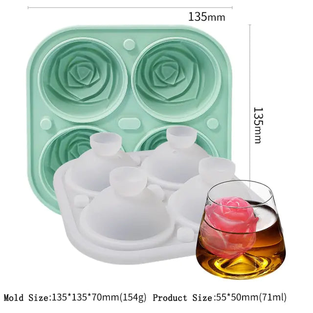 Große 3D-Rosen-Eisformen: Machen Sie 4 riesige blumenförmige Eiswürfel