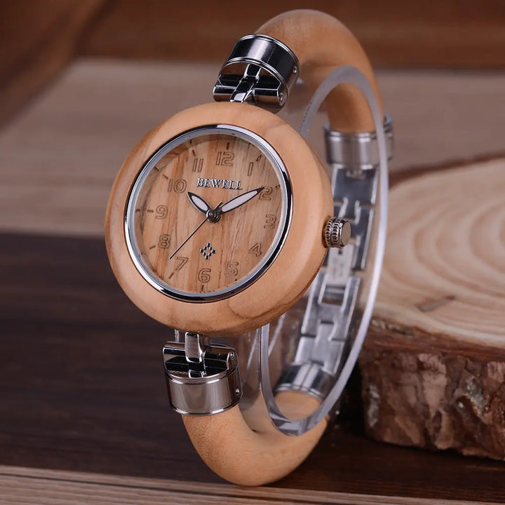 Fashionable Waterproof Wooden Watch with Bracelet for Women