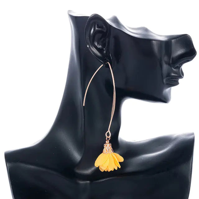 Creative Rose Fabric Drop Earrings with Tassels