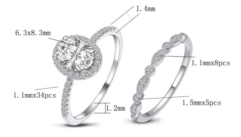 925 Sterling Silver Oval Stone Double Ring Set