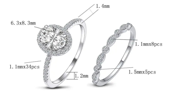 925 Sterling Silver Oval Stone Double Ring Set