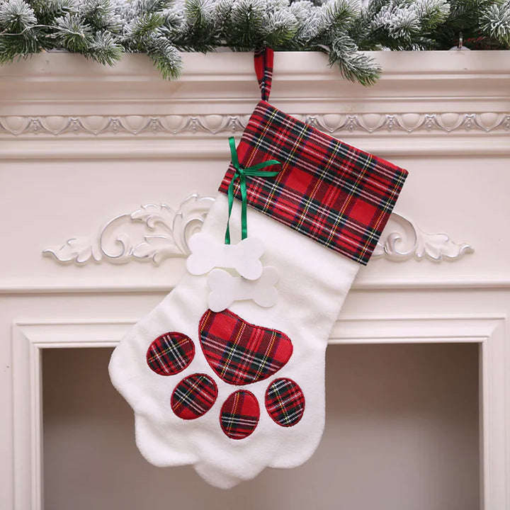 Christmas Stocking with Dog Paw Print Design