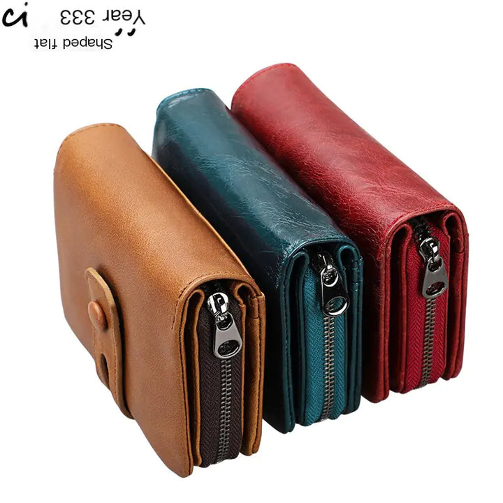 Women's Leather Zipper Short Wallet and Money Bag