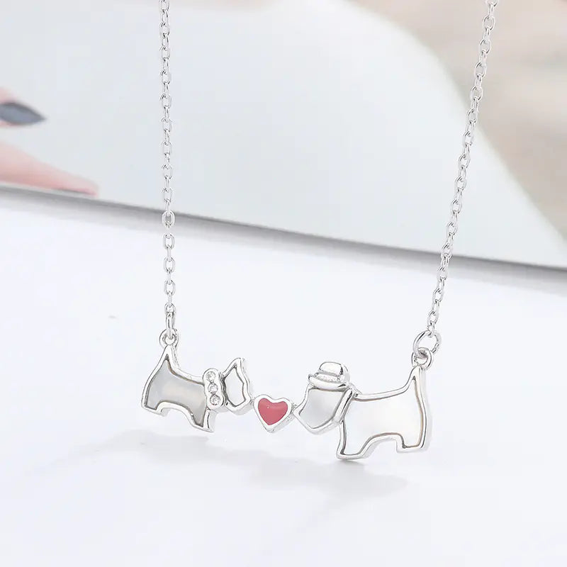 Heart Necklace with White Mother-of-Pearl and Dog Design
