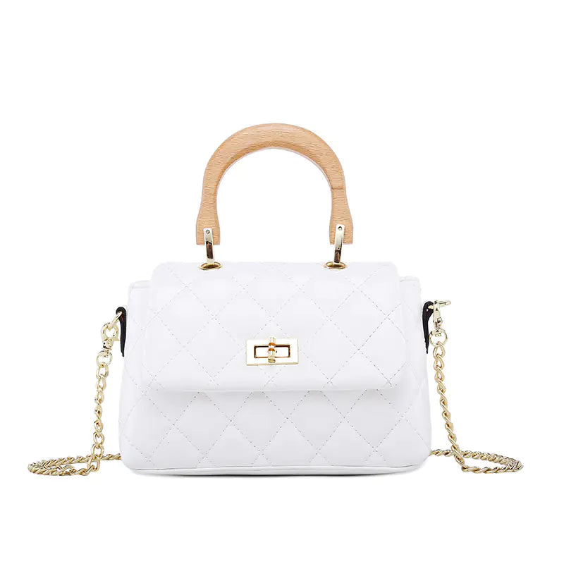 Stylish Women's PU Handbag with Wooden Ring Handle