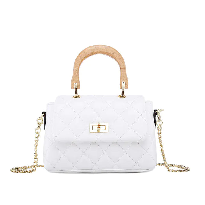 Stylish Women's PU Handbag with Wooden Ring Handle