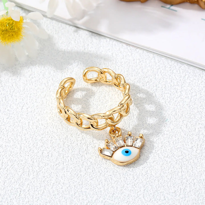Devil's Eye Hollow Ring with Inlaid Zircon Bracelet