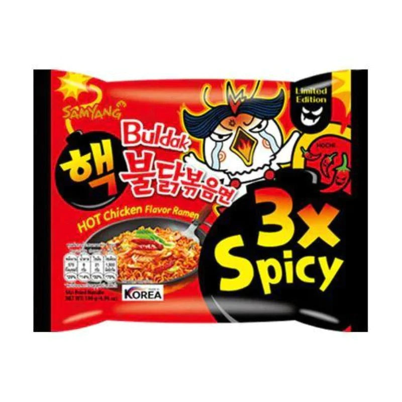 Buldak 3X Spicy Hot Chicken Flavor Ramen packs a punch with three times the heat of a regular spicy chicken ramen! With its hot and flavorful chicken broth, it&