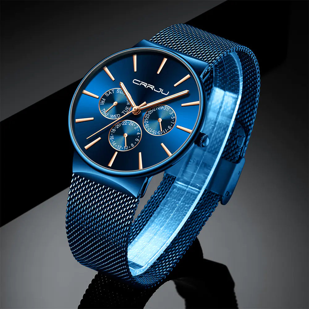 CRRJU Men's Multifunctional Stainless Steel Watch