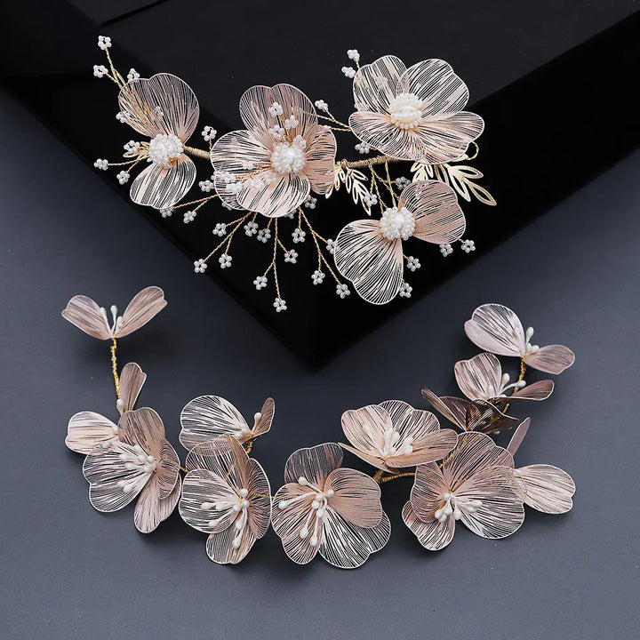 Korean Style Gold Petal Headband with Pearl Accents