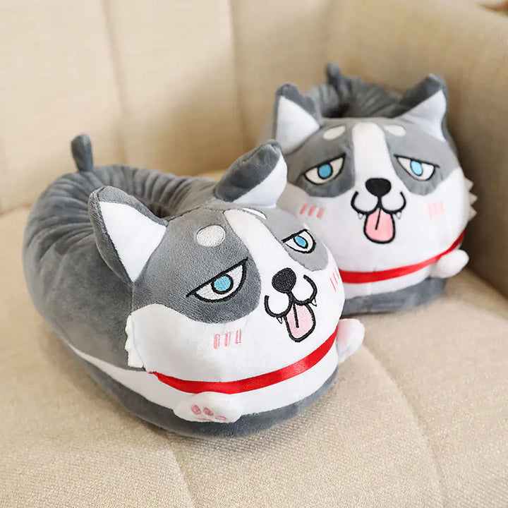 Cartoon Husky Thermal Cotton Home Slippers