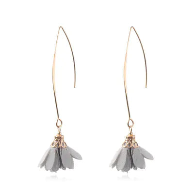 Creative Rose Fabric Drop Earrings with Tassels