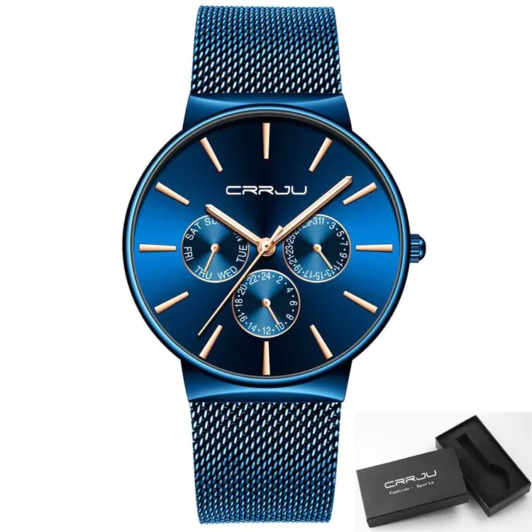 CRRJU Men's Multifunctional Stainless Steel Watch